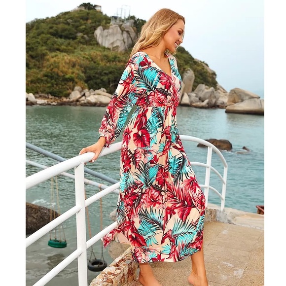 Cozumel Bright Tropical Floral Print Maxi Dress - Picture 8 of 10